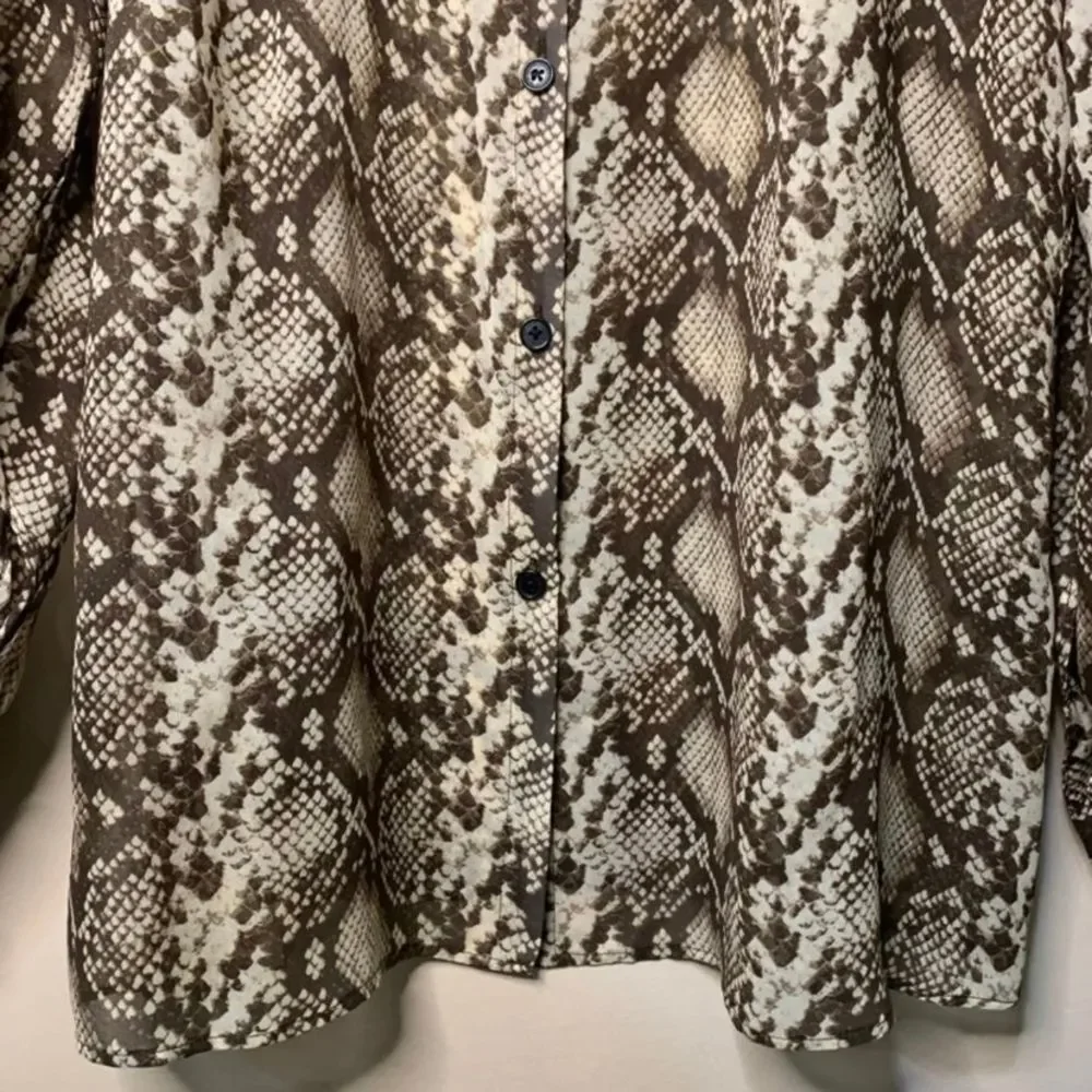 NILI LOTAN Lorena Snake-Print Silk Blouse Long Sleeve Sheer Top Extra Small - Picture 4 of 9